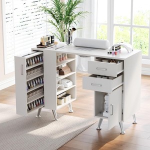Acekool 42.5" White Manicure Table with Dust Collector, Wrist Rest, 2 Drawers, Cabinet & 4 Shelves – Nail Tech Station for Home & Salon - 1 of 4