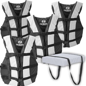 Hardcore life jacket 4 pack paddle vest for adults with Type IV Boat Cushion; Coast Guard approved Type III PFD life vest flotation device - 1 of 4