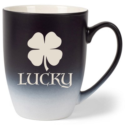 100 North Four Leaf Clover 10 Ounce Black and White Two Toned Ombre, Comfortably Fits Your Hands, Ceramic Tea Coffee Cup Mug, Lucky