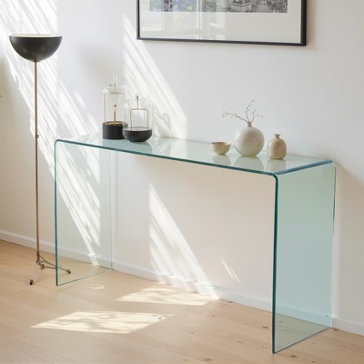 Lirago Tempered Clear Glass Console Table-Rounded Edge Sofa Table for Living Room Office & Compact Spaces 13.7"D * 43.3"L * 29.5"H