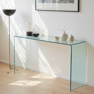 Lirago Tempered Clear Glass Console Table-Rounded Edge Sofa Table for Living Room Office and Compact Spaces 13.7"Dx43.3"Lx29.5"H - 1 of 4