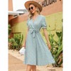 Women's Puff Sleeve Wrap V-Neck Dress Pleated Midi Dress with Tie Belt - 2 of 4
