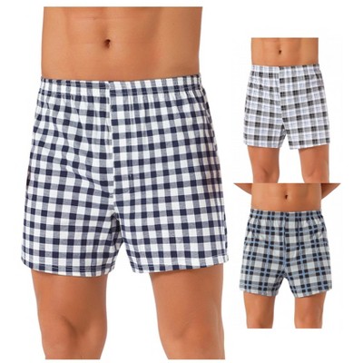 INSPIRE CHIC Men's 3 Pack Elastic Waistband Plaid Printing Boxer Shorts