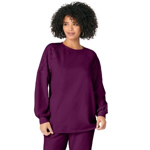 Roaman's Women's Plus Size Comfort+ Fleece Lace Shoulder Sweatshirt - 1 of 4
