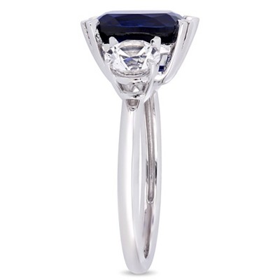 EVERLY JEWELRY  | 10K White Gold 6 1/10 CT TGW Created Blue Sapphire Created White Sapphire Fashion Ring