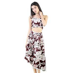 Artyska Women's 2-Piece Floral Print Smocked Crop Top Knee Length Asymmetrical Skirt Set - 1 of 4