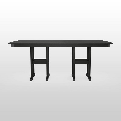 Black 74" Outdoor Farmhouse Dining Table with Plank Top
