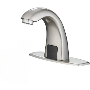 BWE Automatic Sensor Touchless Bathroom Sink Faucet With Deck Plate & Pop Up Drain - 1 of 4