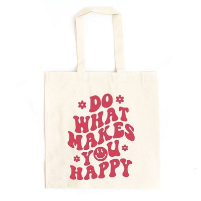 City Creek Prints Makes You Happy Flowers Canvas Tote Bag - 15x16 - Natural