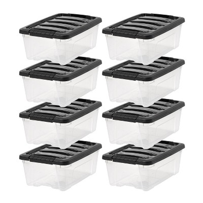 IRIS USA Plastic Storage Tote, Clear/Black, Bin Organizing Container with Durable Lid and Secure Latching Buckles, Clear & Black