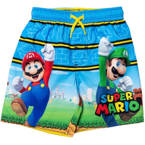 Super Mario Nintendo Mario Luigi Toddler Boys Swim Trunks Bathing Suit Blue  4t : Target