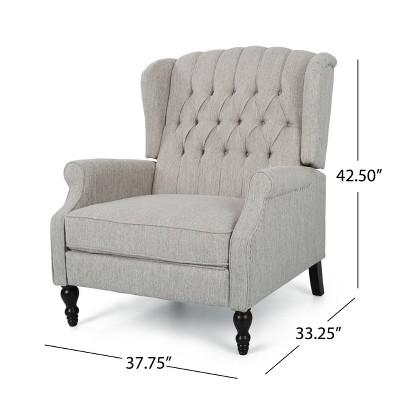 Salome Light Gray Oversized Tufted Wingback Recliner with Wooden Legs