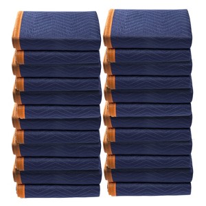 VEVOR Moving Blankets, 80" x 72", 65 lbs/dz Weight, 12 Packs, Professional Non-Woven & Recycled Cotton Packing Blanket, Blue/Orange - 1 of 4