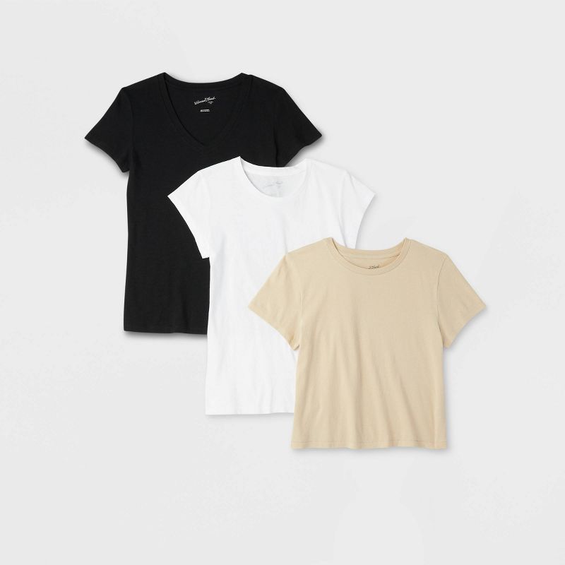Women's 3pk Slim Fit Short Sleeve T-Shirt - Universal Thread™ White/Beige/Black, 1 of 8