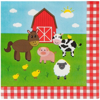 Blue Panda 150-Pack Luncheon Paper Napkins Disposable Farm Animals Party Supplies for Kids
