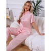 INSPIRE CHIC Womens Satin  Loungewear Silky Button Down Short Sleeve Lapel Collar Pajama Sets - 2 of 4