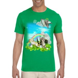St. Patrick's Day Men's Shirt Green Rainbow Angel Kittens Adult T-Shirt Green - 1 of 3