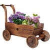 TUYOHW Wooden Wagon Planter Box with Wheels & Handle,Mobile Rustic Flower Cart with Drain Holes for Patio Garden Balcony Decor,Brown - 4 of 4