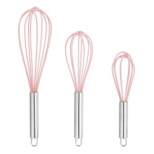 Unique Bargains Stainless Steel Silicone Non-Stick Coated Heat-Resistant Whisk 3 Pcs - 1 of 4