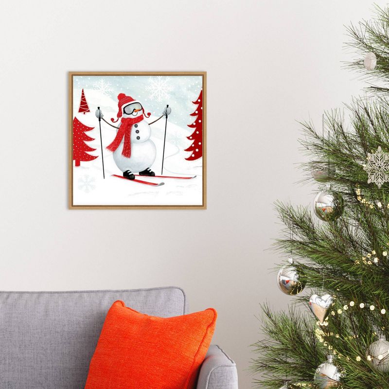 16&#34; x 16&#34; Snow Day I Snowman Skiing by Victoria Borges Framed Canvas Wall Art - Amanti Art, 6 of 10