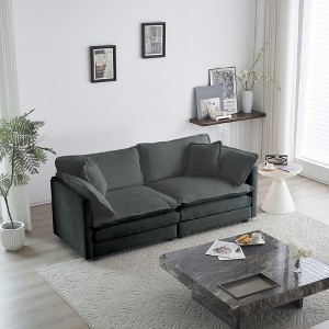 Modern Chenille 2-Seater Sofa with 4 Pillows, Large Deep Seat Loveseat for Living Room, Flexible Modular Design - 1 of 4