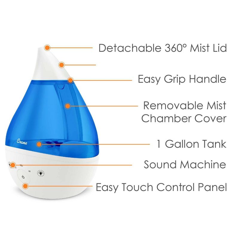 Crane Drop 4-in-1 Ultrasonic Cool Mist Humidifier with Sound Machine - 1gal, 4 of 15