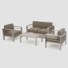 Cape Coral 4pc Cast Aluminum Patio Loveseat Set with Cushions - Silver - Christopher Knight Home - image 2 of 4