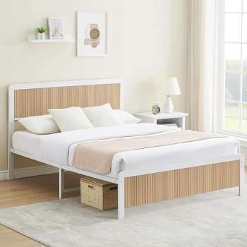 Whizmax Two Size Bed Frame with Wave Wood Headboard, Platform Bed Frame with Safe Rounded Corners, Strong Metal Slats Support, No Box Spring Needed
