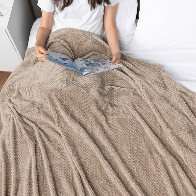 Taupe Twin Fleece Chevron Throw Blanket