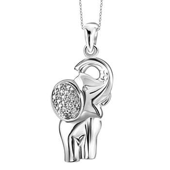 Women's Sterling Silver Accent Round-Cut White Diamond Pave Set Elephant Pendant (18")