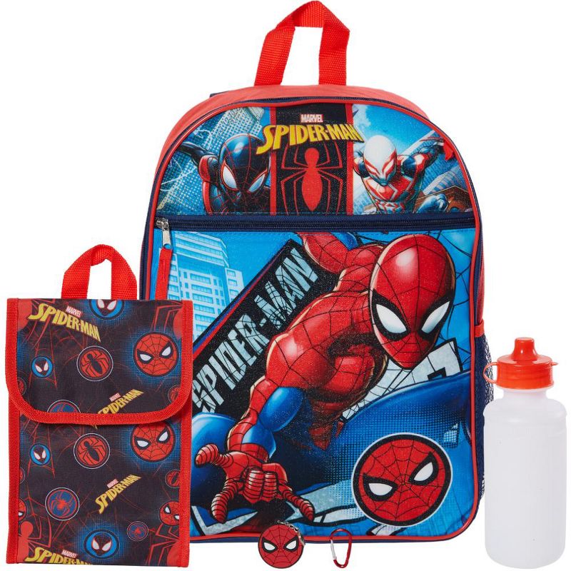 Marvel Spiderman Backpack Set for Kids, 16 inch with Lunch Bag and Water Bottle, 1 of 10