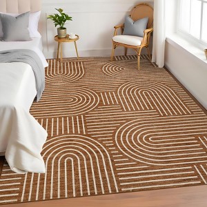 Living Room Rug, Washable Area Rugs, Abstract Rug for Bedroom, Area Low Pile Rug, Soft Rainbow Non Slip Throw Rugs with Rubber - 1 of 4