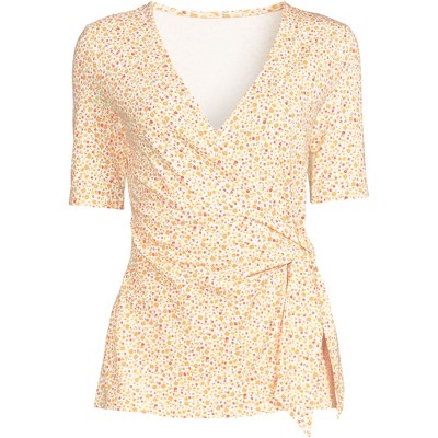 Lands' End Women's Elbow Sleeve Lightweight Jersey Side Tie Blouse