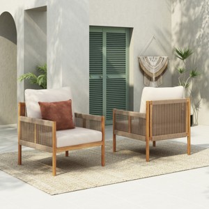 1pc Outdoor Lounge Chair with Solid Wood Frame and Weather Resistant Cushions No Table Included for Patio or Garden - Coolbibila - 1 of 4