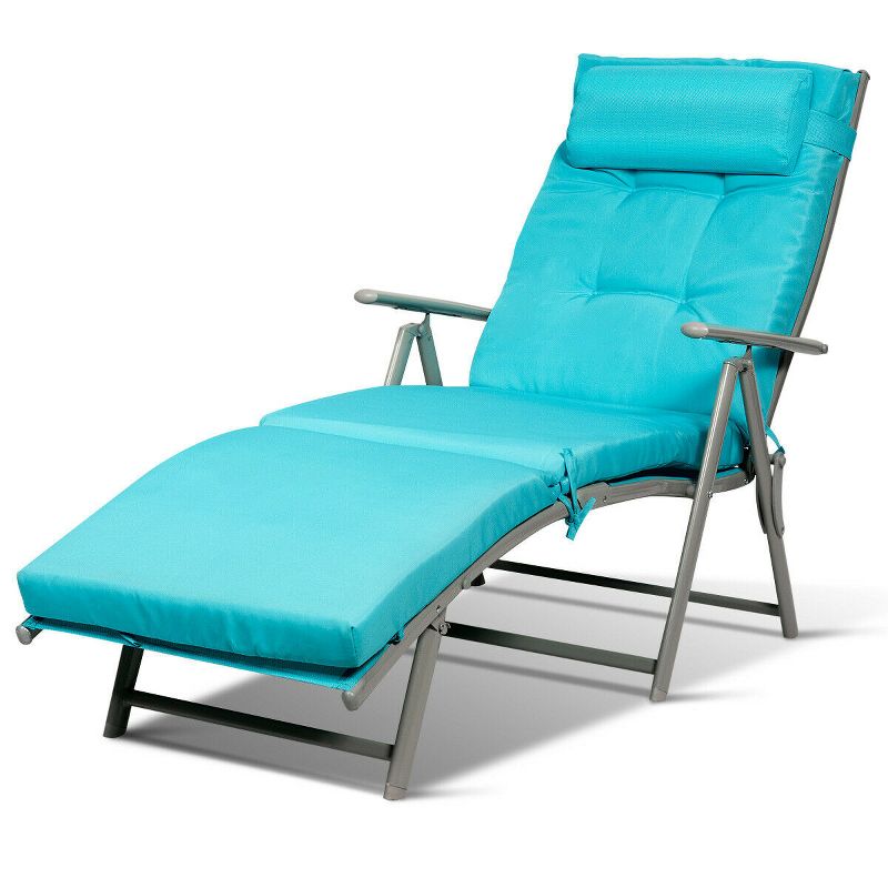 Costway Folding Chaise Lounge Chair w/Cushion Black\Gray\Turquoise, 4 of 7