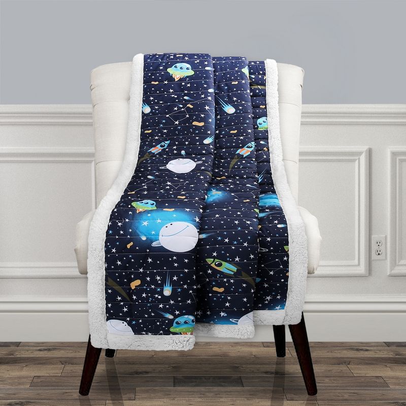 50&#34;x60&#34; Kids&#39; Universe Faux Shearling Throw Blanket Navy - Lush D&#233;cor, 1 of 10