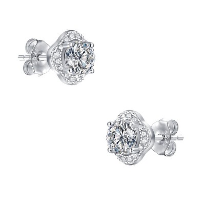 Guili 0.50ctw Elegant Stud Earrings with Lab-Created Moissanite in a Round Halo Floral Cluster Design – Timeless & Sparkling