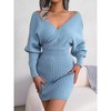 Women's V-Neck Batwing Sweater Dress Wrap Bodycon Knit Dress Long Sleeve Mini Dress - 4 of 4
