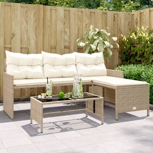 vidaXL Patio Sofa with Table and Cushions L-Shaped Beige Poly Rattan - 1 of 4