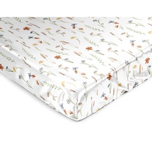 Sweet Jojo Designs Girl Satin Fitted Crib Sheet Watercolor Floral Garden Green Blue and Orange - 1 of 4