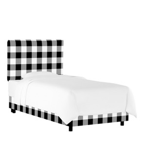 Kids Printed Upholstered Bed Full Black/White Plaid - Pillowfort