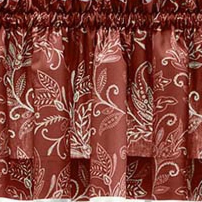 Brick Red Leaf Pattern Polyester Rod Pocket Valance