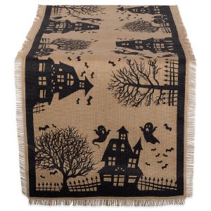 Design Imports Haunted House Burlap Table Runner 14X113 - 1 of 4