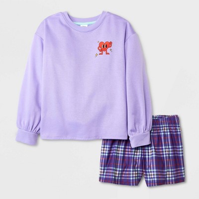 Girls' 2pc Full Sleeve Graphic Sweatshirt And Shorts Pajama Set