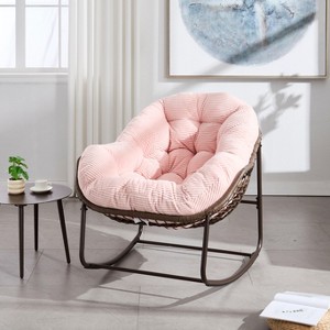 Gulches Oversized Outdoor Rattan Rocking Chair  Pink Egg Chair with Thick Velvet Cushions for Porch Patio Garden - 1 of 4