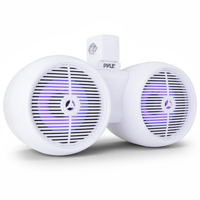 Pyle 8" Dual Marine Wakeboard Speaker with Built-in LED Lights - Water-Resistant, Dual 2-Way Speaker System (White)