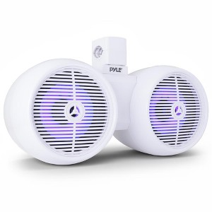 Pyle 8" Dual Marine Wakeboard Speaker with Built-in LED Lights - Water-Resistant, Dual 2-Way Speaker System (White) - 1 of 4