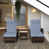 Outsunny Chaise Lounge Set of 2 with 5 Angle Backrest, Wheels, Armrests, Table, Cushions, PE Rattan Wicker Chairs, 3-Piece Pool Furniture Set, Blue - 2 of 4