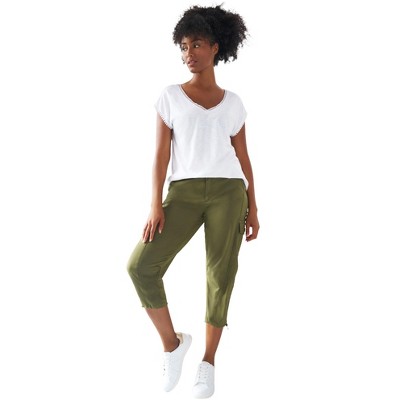 Ellos Women's Plus Size Stretch Cargo Capris By Ellos®, 30 - Dark Basil :  Target