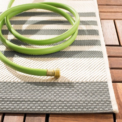 Modern Grey Square Synthetic Indoor/Outdoor Easy-Care Area Rug